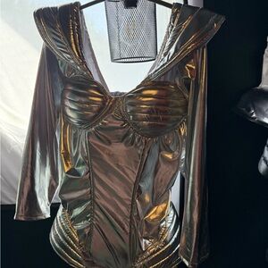 Metallic Long-Sleeve Space Babe Bodysuit